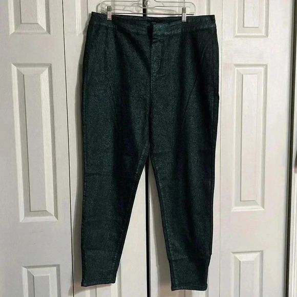 Forever 21 black & green teal metallic glittery pants size 1X - Picture 1 of 12